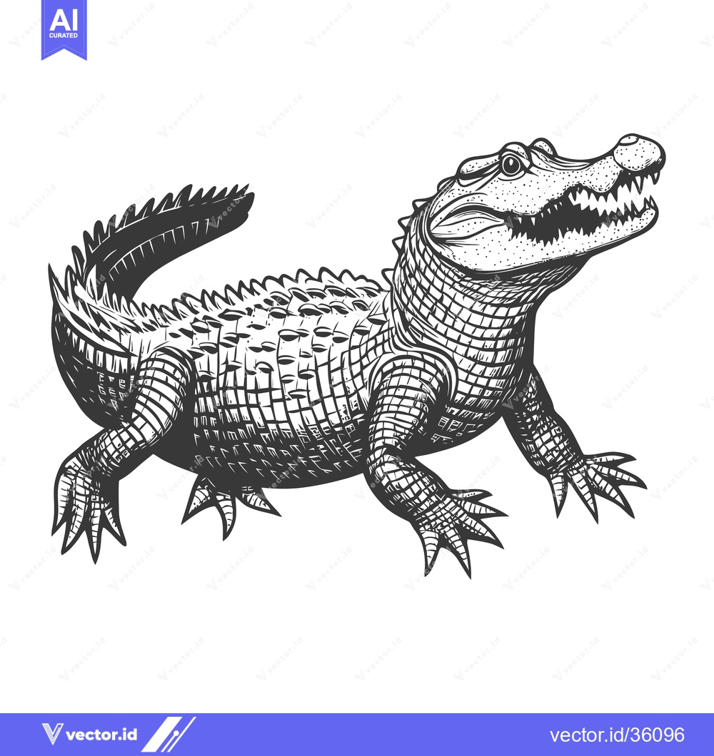 Premium Vector dari A detailed monochrome illustration of an alligator showing its teeth