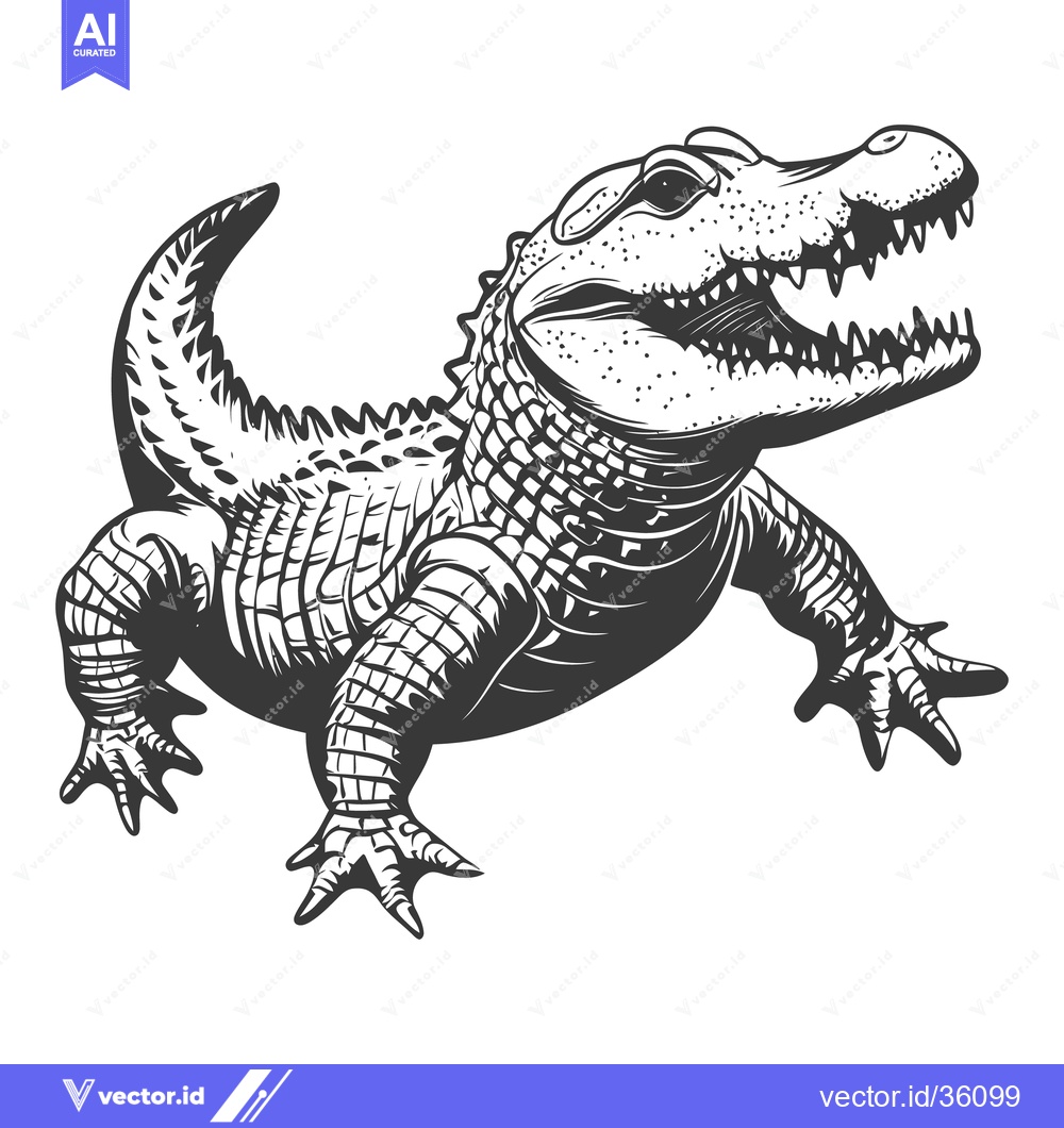 Premium Vector of An illustrated alligator with open mouth and visible teeth is shown
