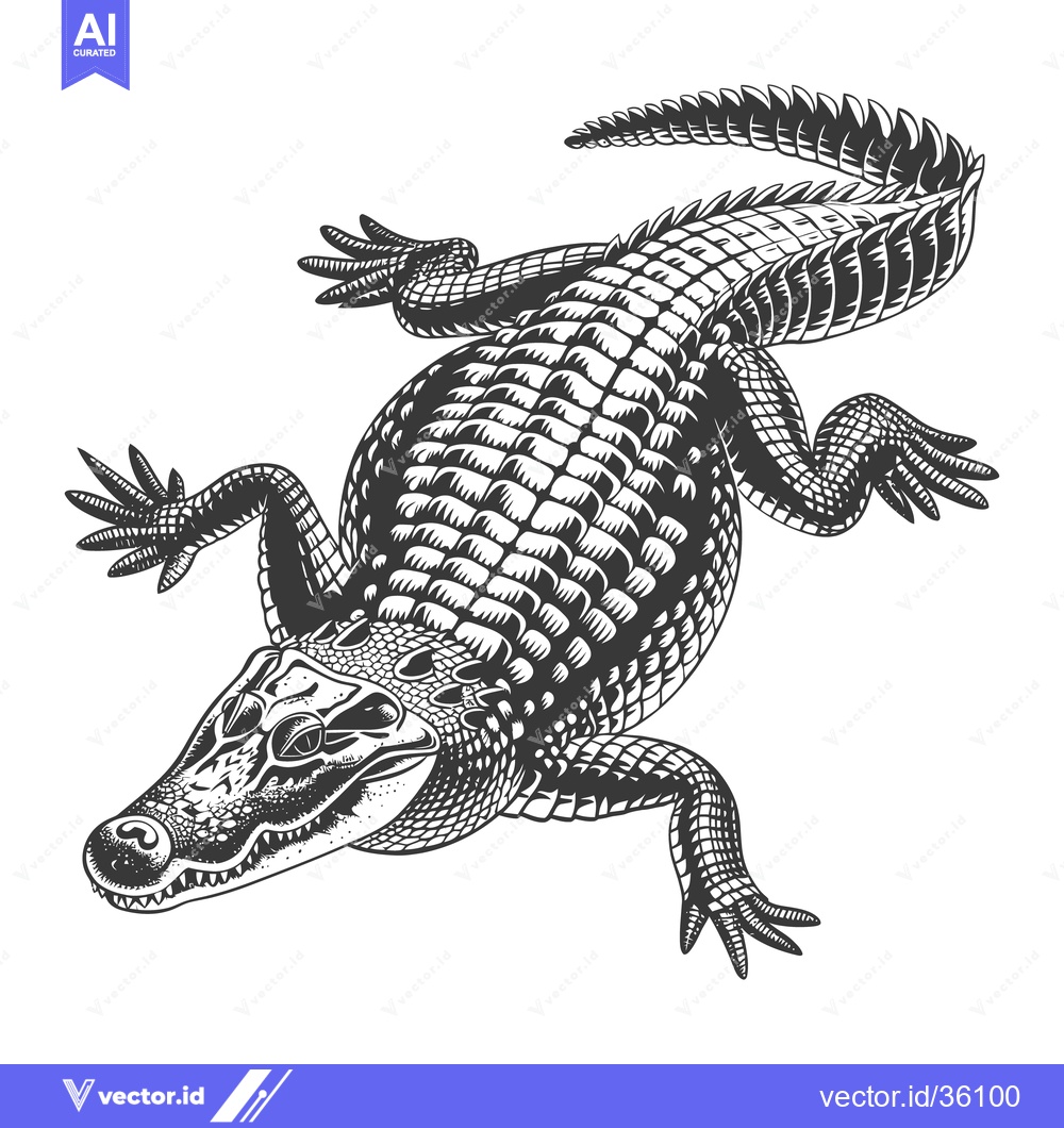 Premium Vector dari Detailed illustration depicts a large crocodile resting on a plain bac