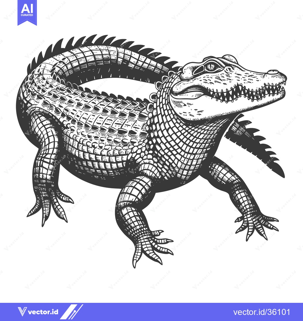Premium Vector of A detailed black and white illustration of a crocodile creature