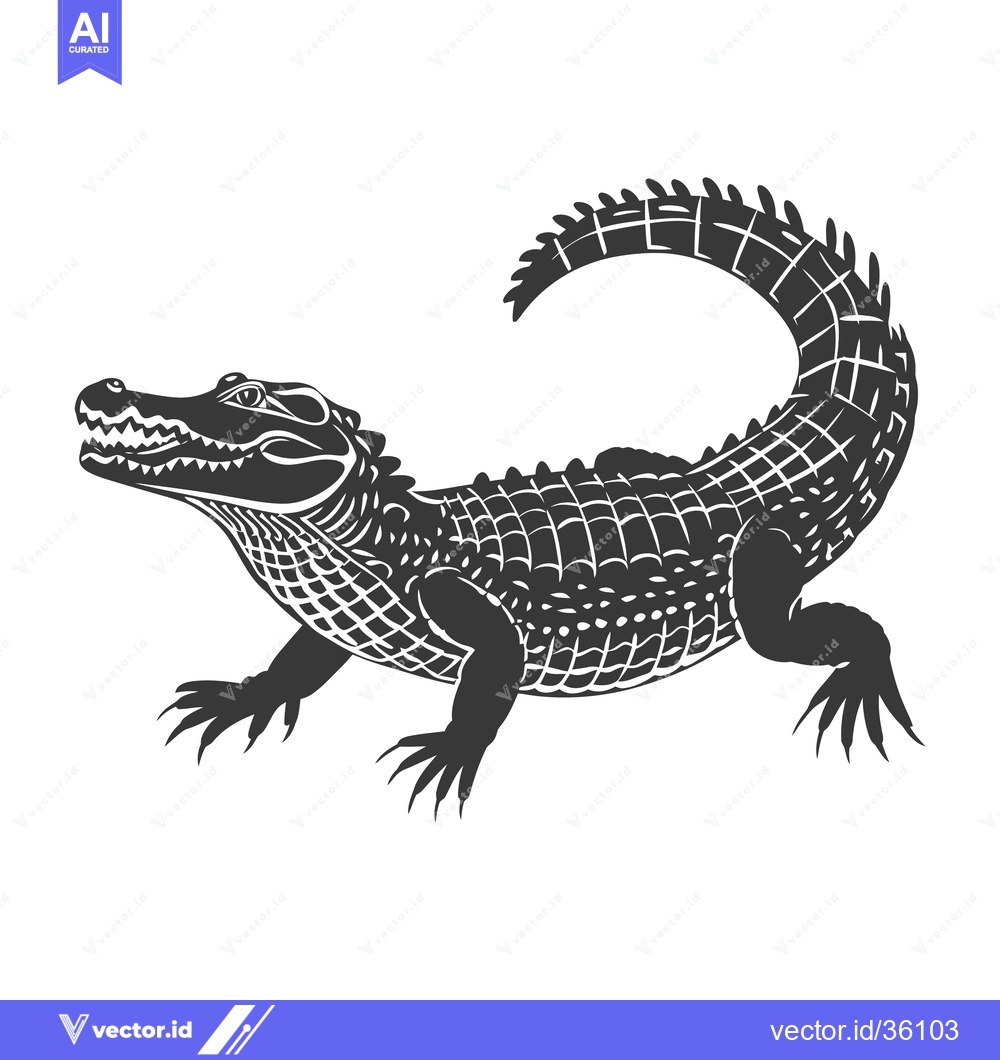 Premium Vector of A stylized black and white image of an alligator illustration