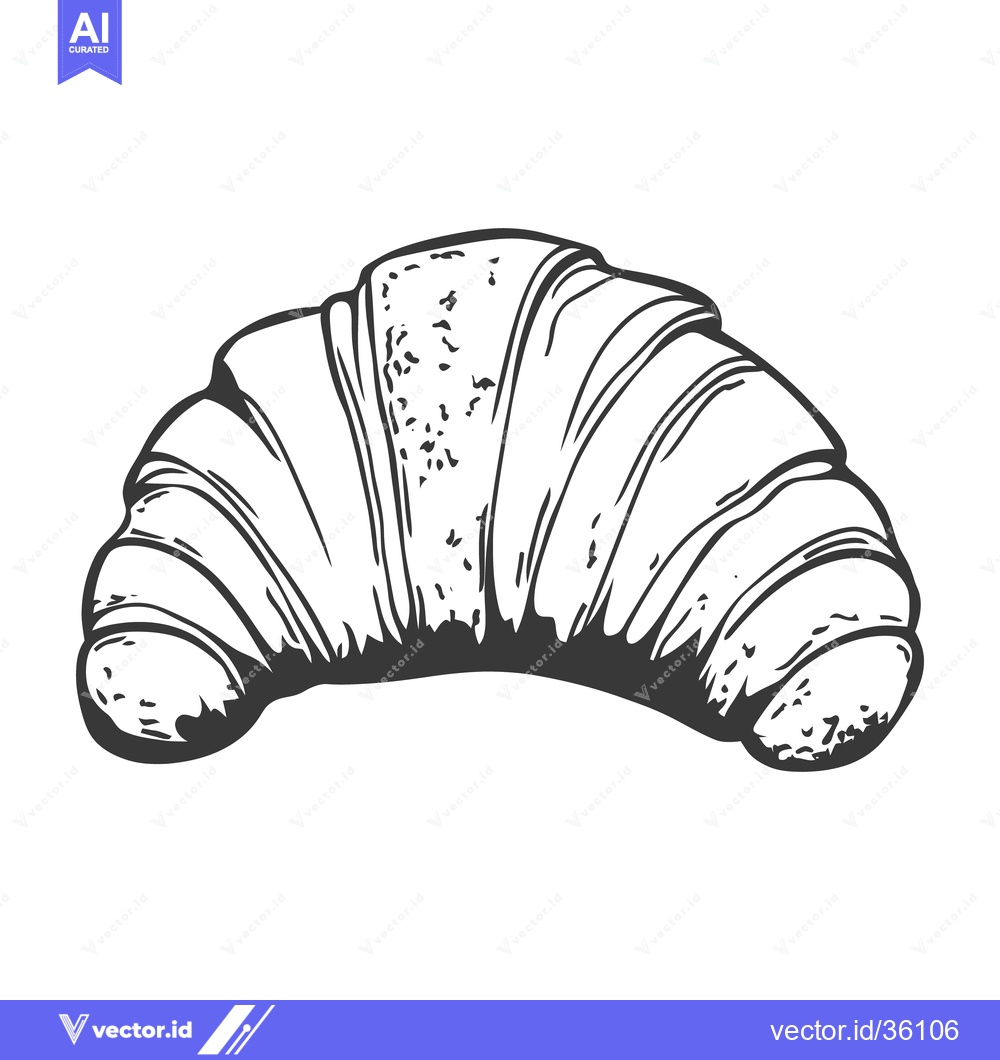 Premium Vector of A black and white illustration of a delicious croissant pastry