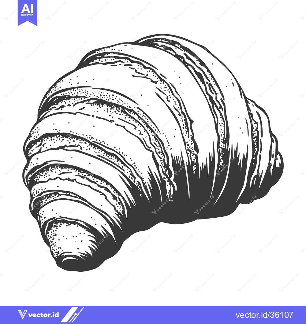 Premium Vector dari A single freshly baked croissant rendered in black and white art