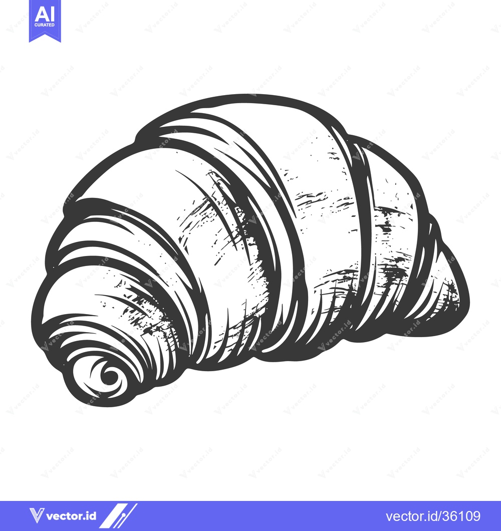 Premium Vector dari Hand drawn monochrome image depicting a flaky croissant pastry