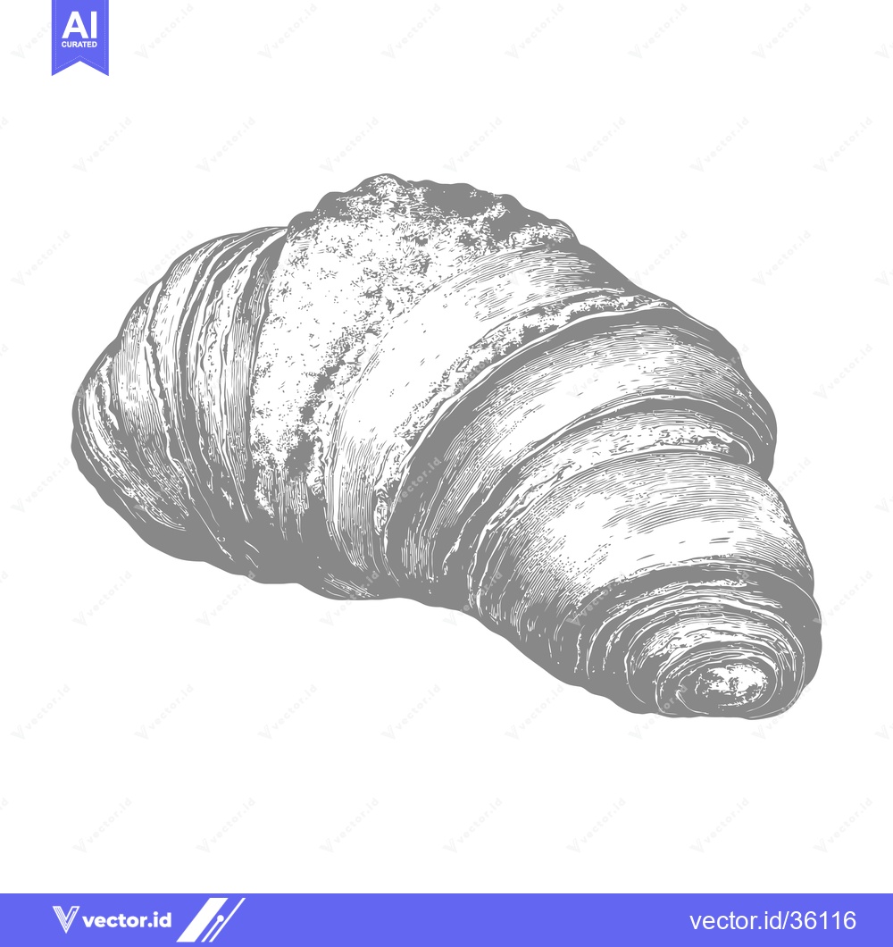 Premium Vector dari A Detailed Engraving of a Single Croissant