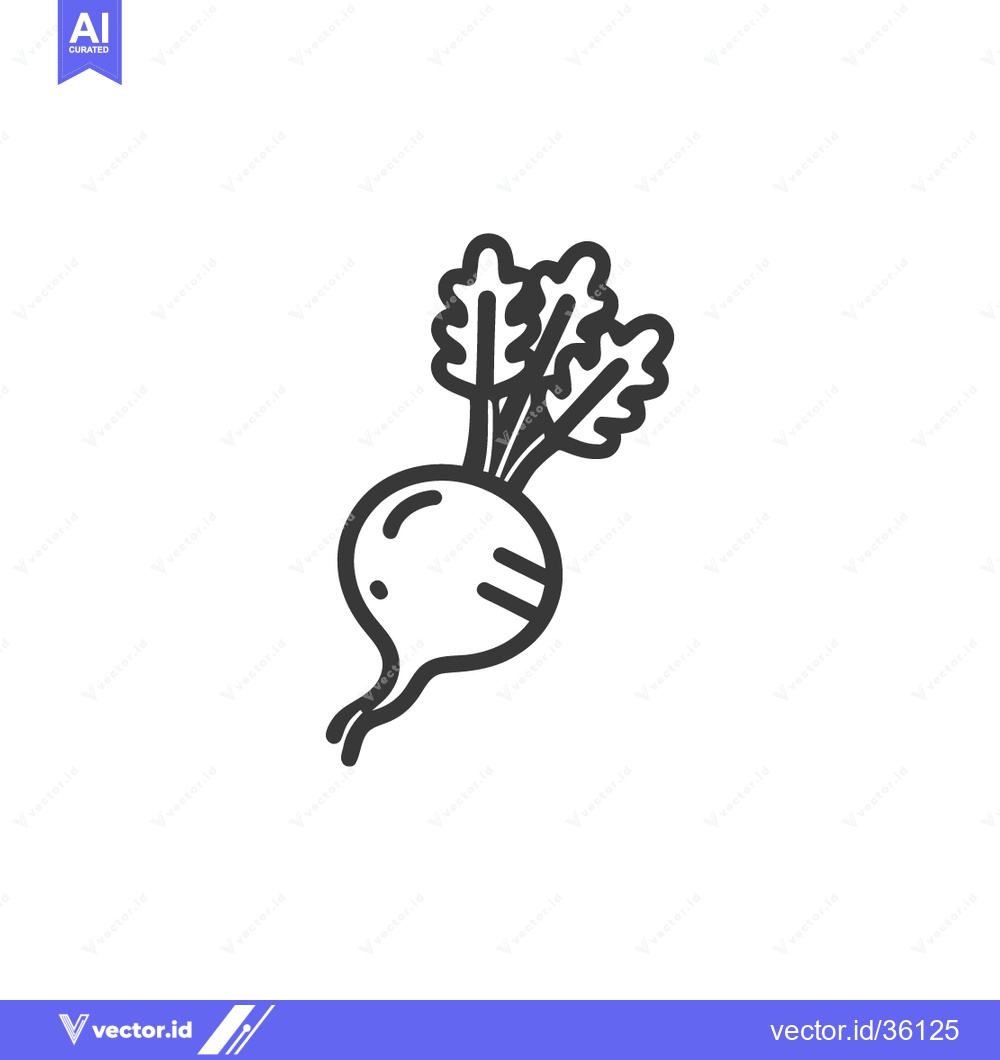 Premium Vector dari Simple Line Art: Fresh Beetroot with Leaves on White Background