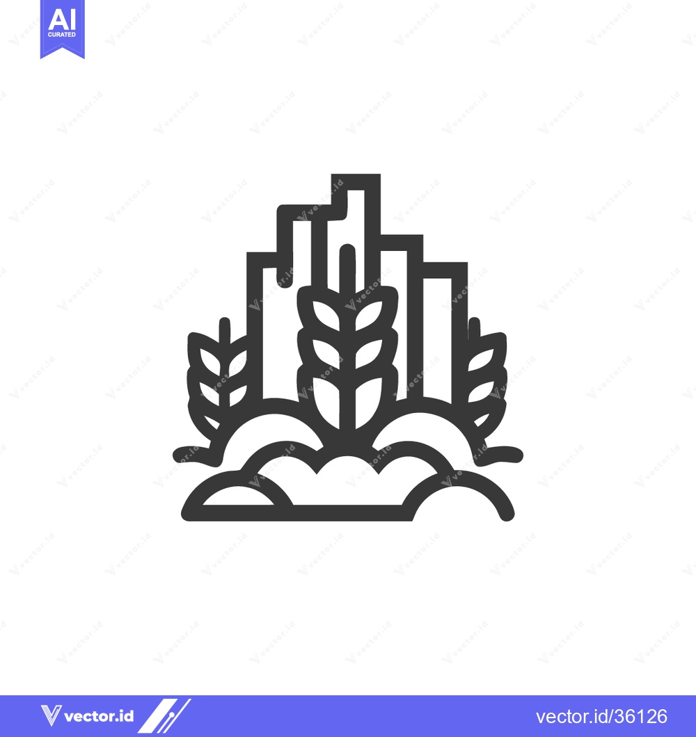 Premium Vector dari Abstract Wheat Field and Cityscape Line Art Icon