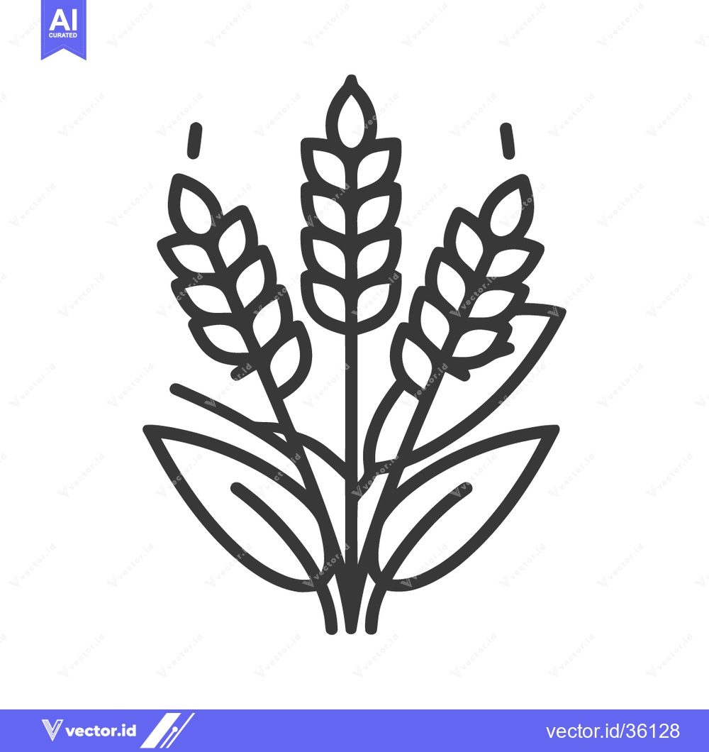 Premium Vector dari Minimalist Wheat Stalks Illustration with Leaves and Droplets, Black O