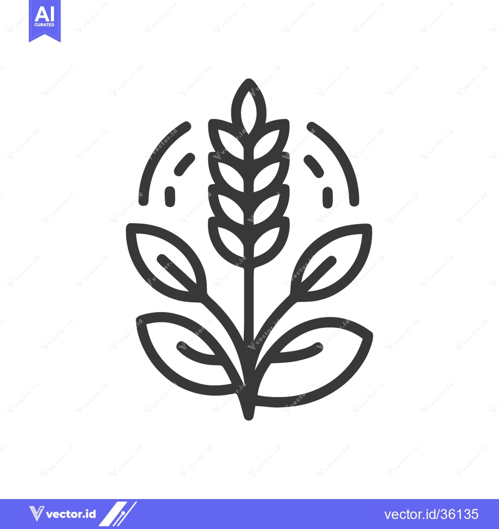 Premium Vector dari Minimalist Wheat Stalk Icon with Leaves and Radiating Lines on White B