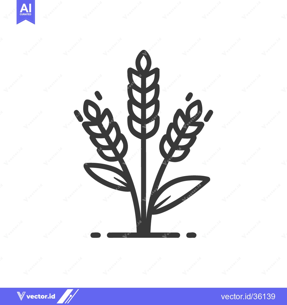 Premium Vector of Minimalist Wheat Stalks Icon: Simple Outline Design on White Backgroun