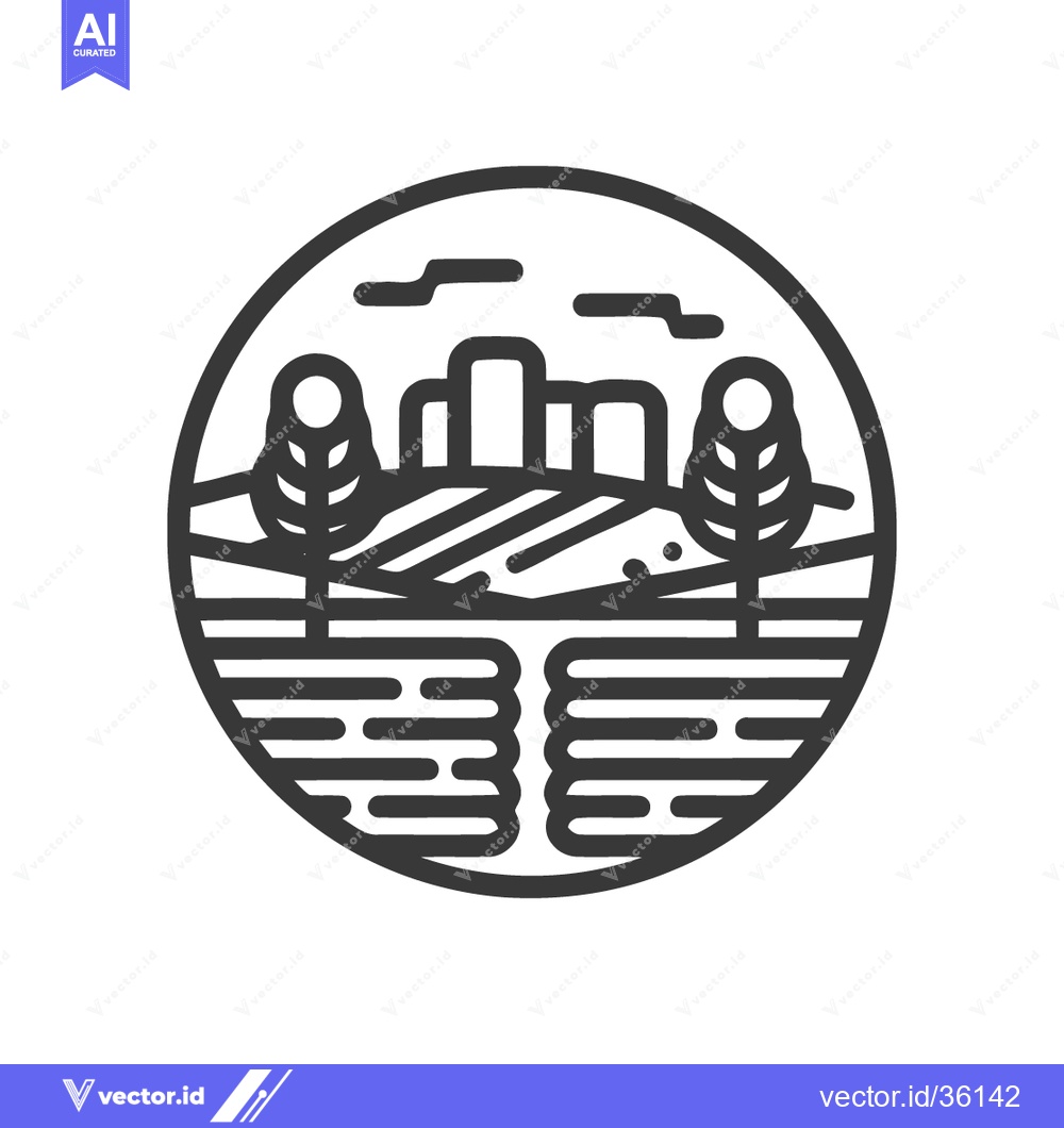 Premium Vector dari Minimalist Landscape Icon: Rolling Hills, Cityscape, and Abstract Wate