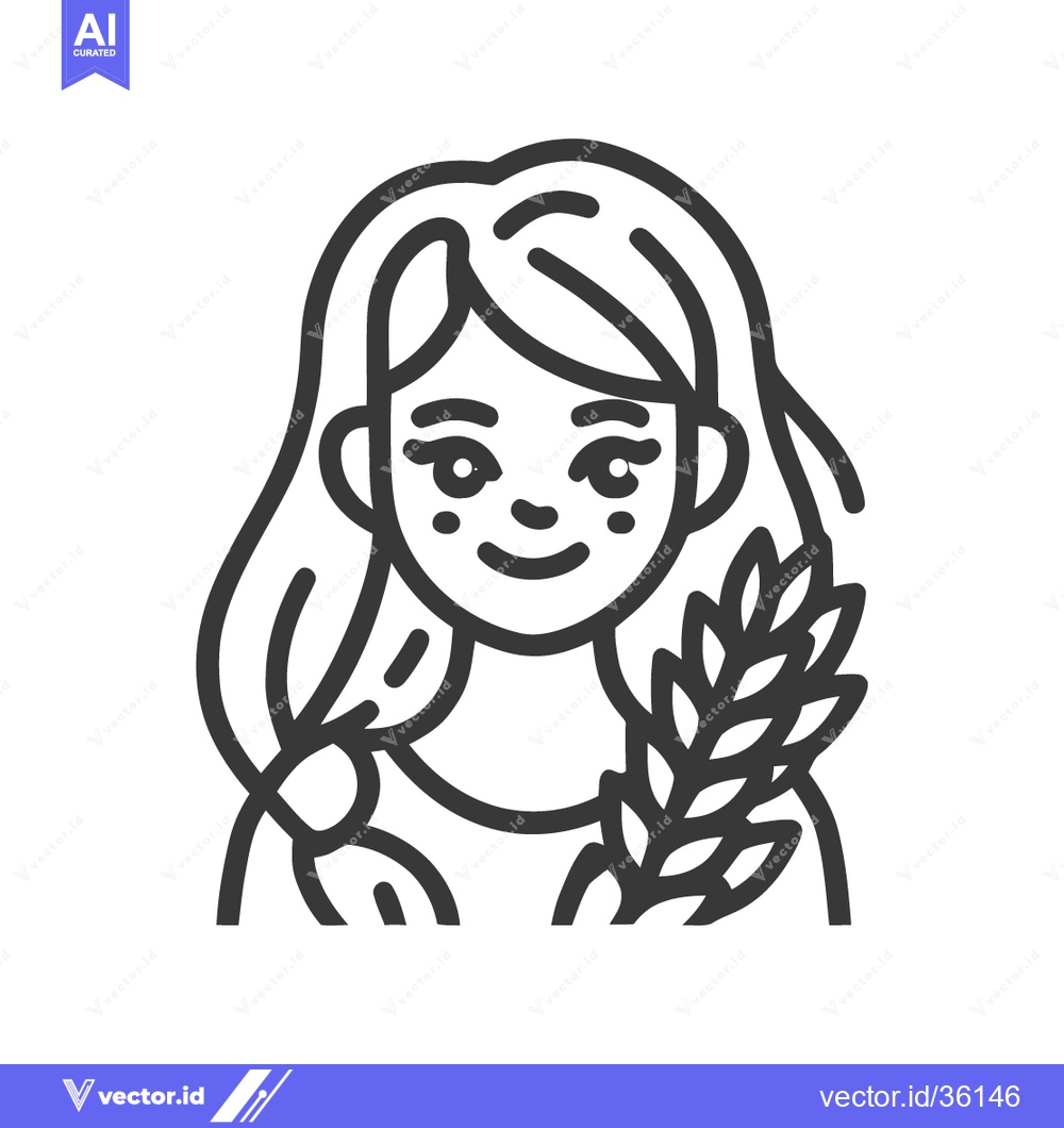Premium Vector dari Minimalist Line Art: Smiling Girl Holding Wheat Stalk, Agriculture Sym