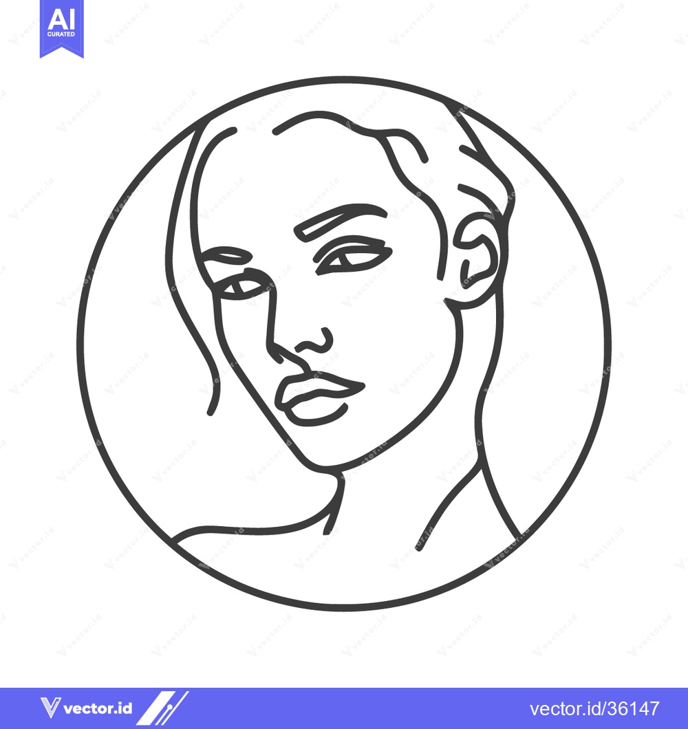 Premium Vector of Minimalist Line Art Portrait: Elegant Woman in Circular Frame, Modern