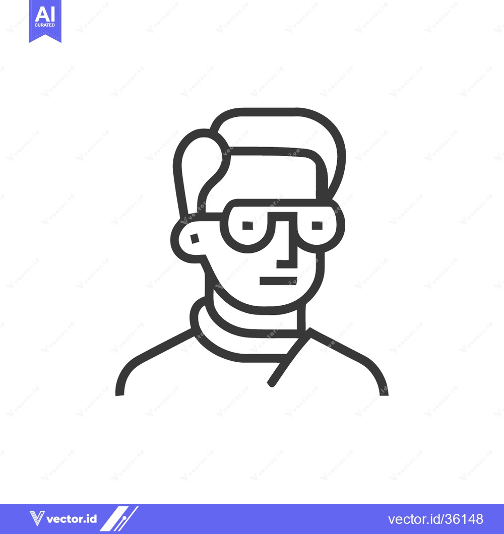 Premium Vector dari Minimalist Line Art Portrait: Man with Glasses and Retro Hairstyle on