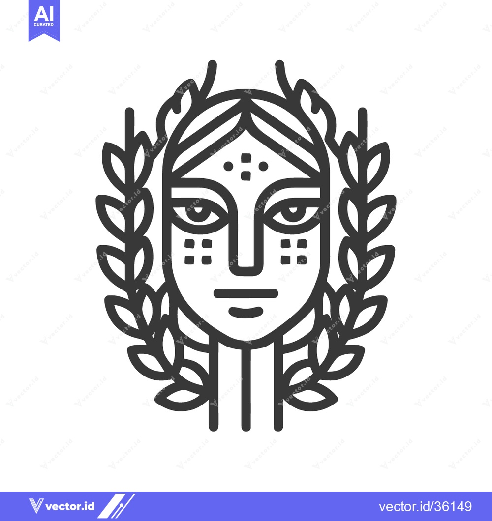 Premium Vector dari Minimalist Line Art: Ancient Goddess Portrait with Laurel Wreath, Geom