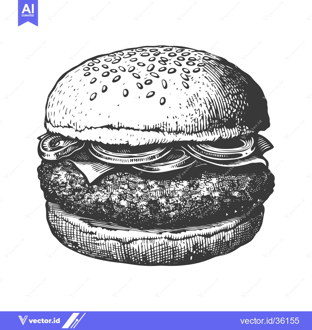Premium Vector dari Delicious Hand Drawn Burger Illustration Featuring Sesame Seed Bun