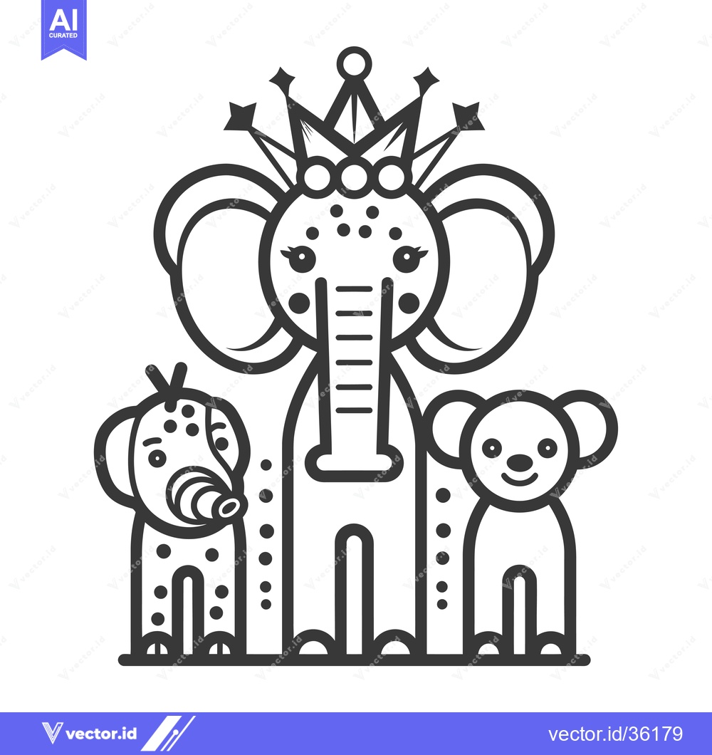 Premium Vector dari Crowned Elephant with Two Friends
