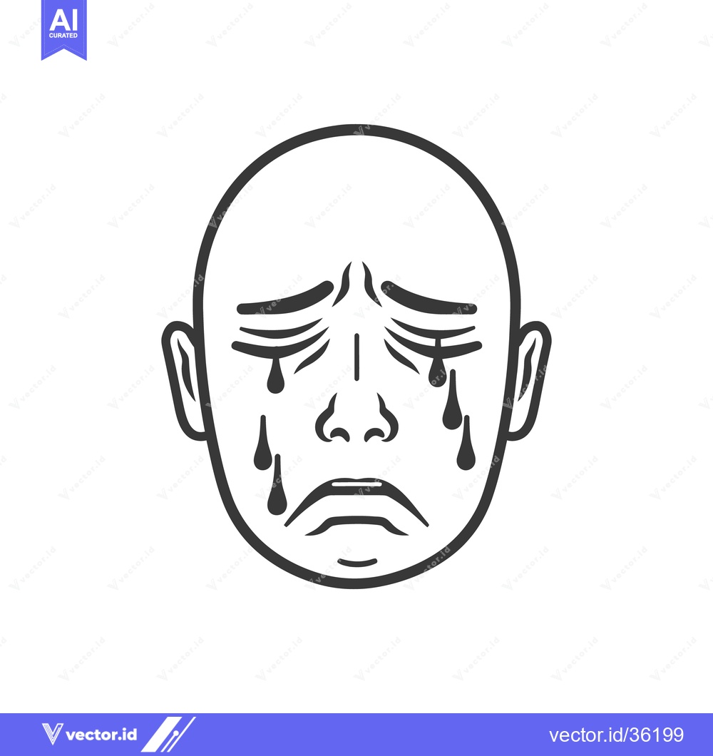 Premium Vector dari A simple black and white illustration depicts a crying human face