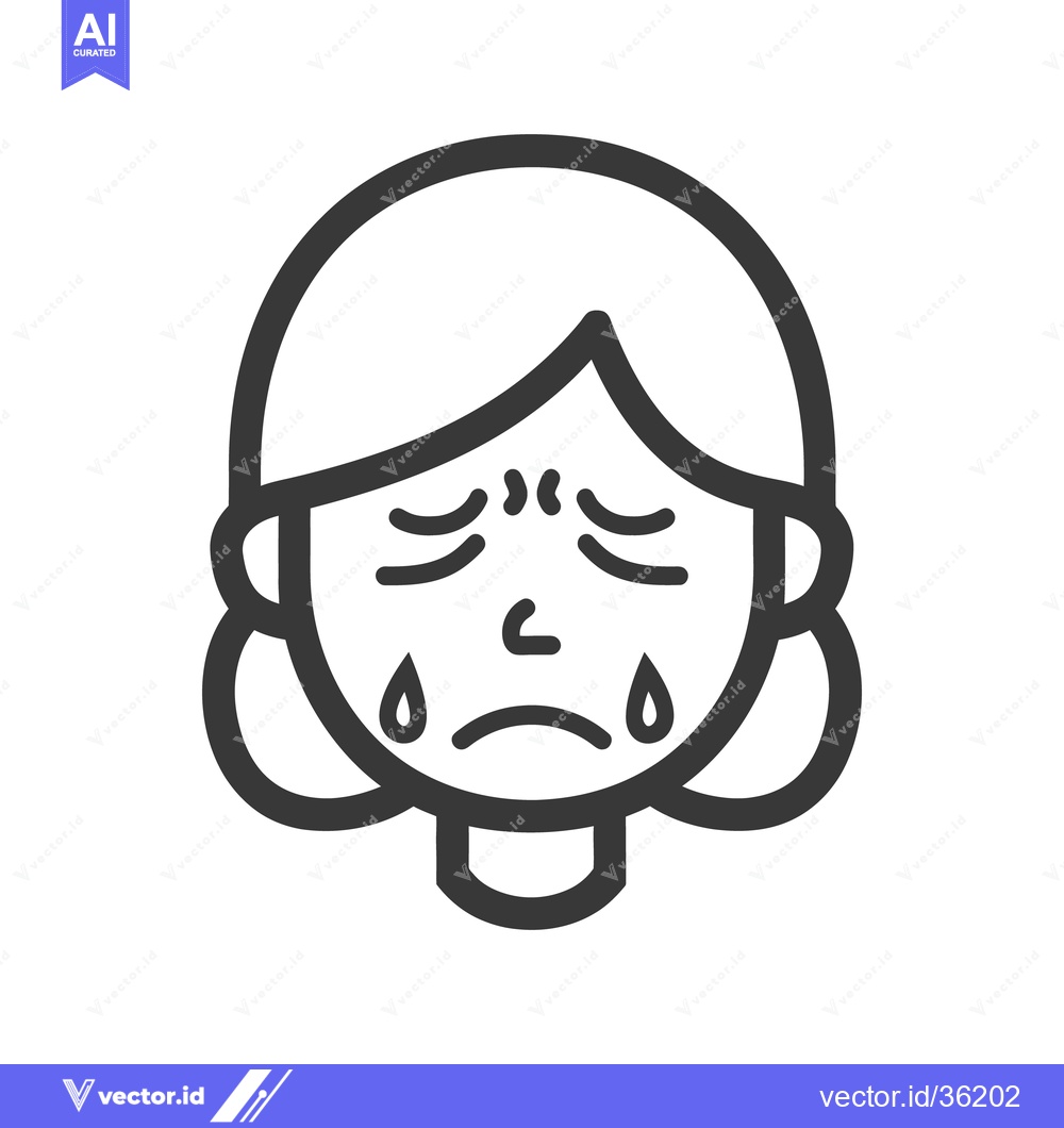 Premium Vector dari A simple black and white illustration of a sad crying woman