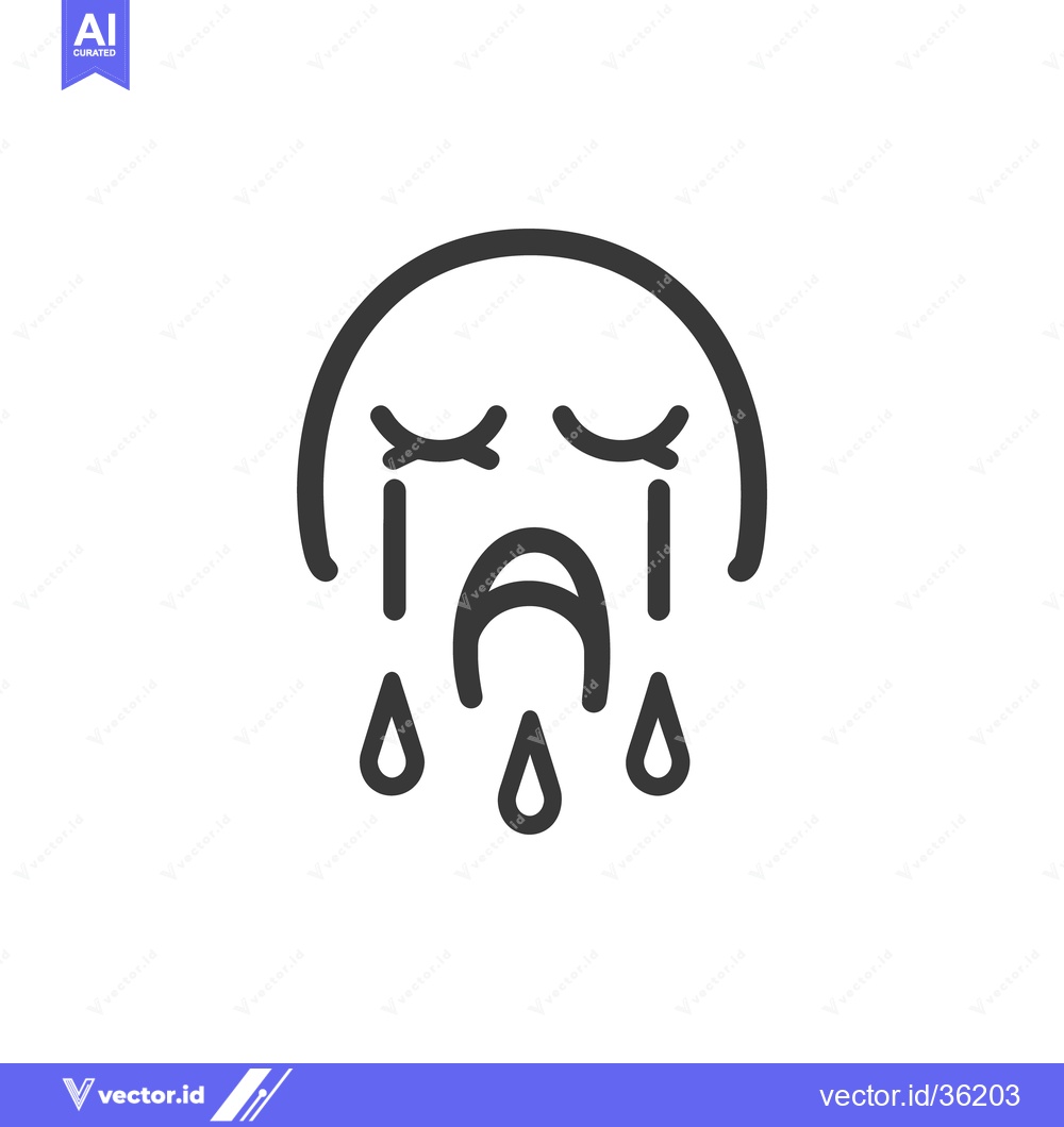 Premium Vector dari A simple crying face expression with tears of sadness falling down