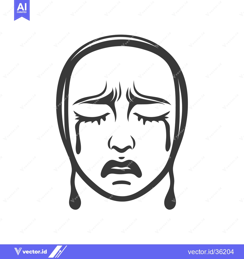 Premium Vector of A black and white depiction of a crying persons face