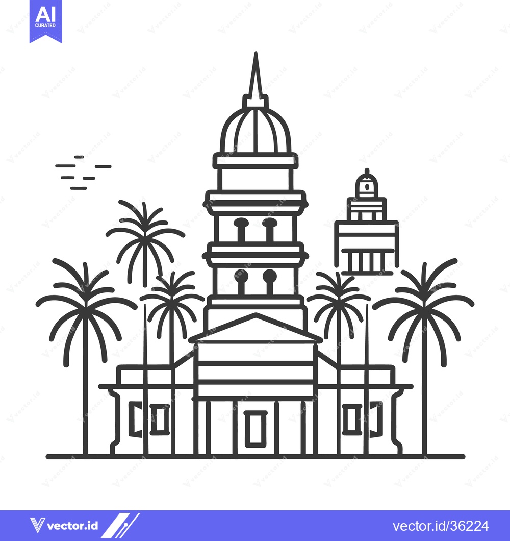 Premium Vector dari A detailed vector outline of a grand architectural structure with palm