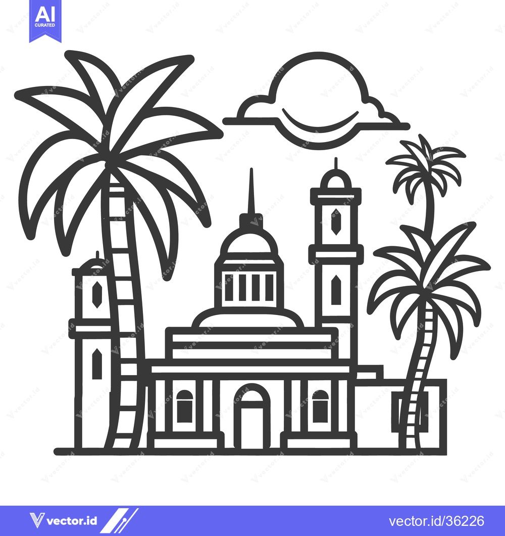 Premium Vector dari A vector illustration of a coastal building with palm trees