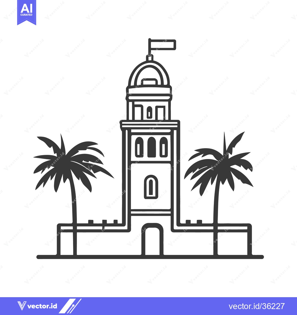 Premium Vector dari Simple black and white illustration of a seaside lighthouse and palm t