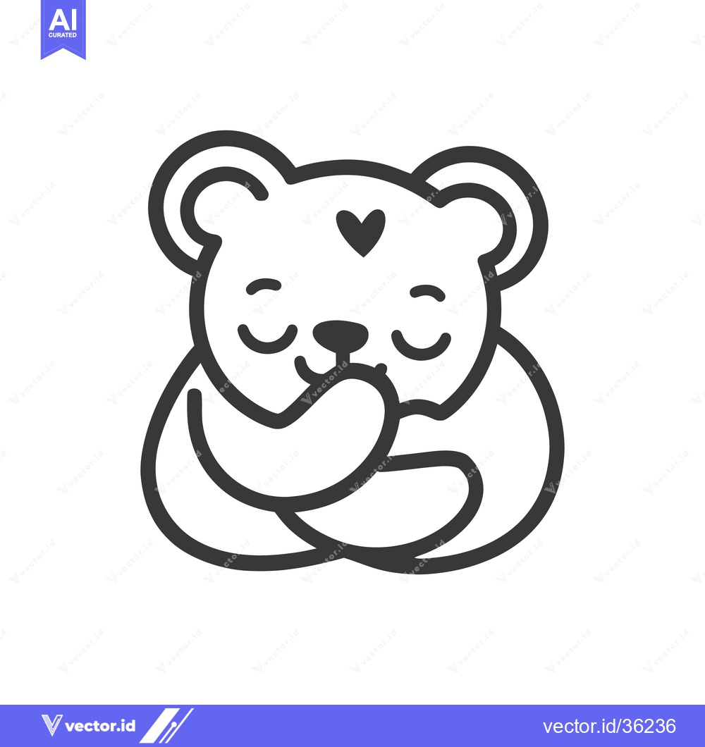 Premium Vector dari A cute hugging bear with closed eyes and a small heart on its head