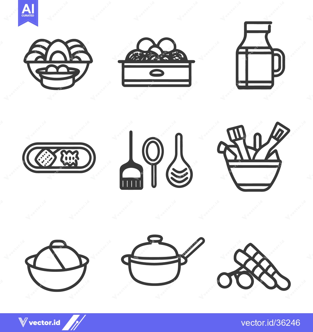 Premium Vector dari Black and white line icons depict food and kitchen tools