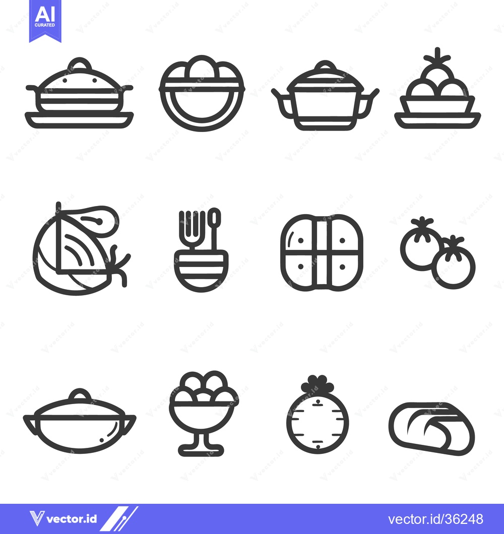 Premium Vector dari Illustrated food and cooking related icons in a linear style