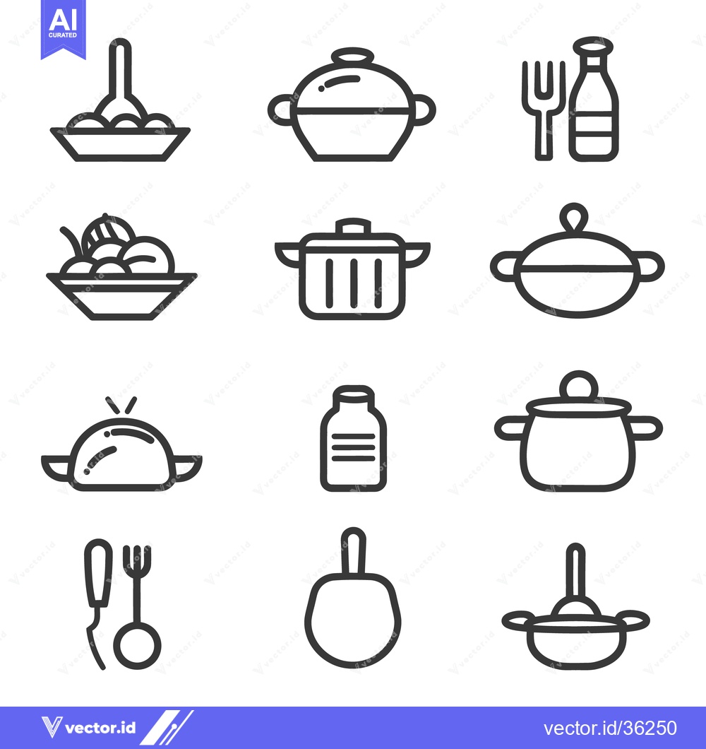 Premium Vector of Black and white line art of kitchenware and food items