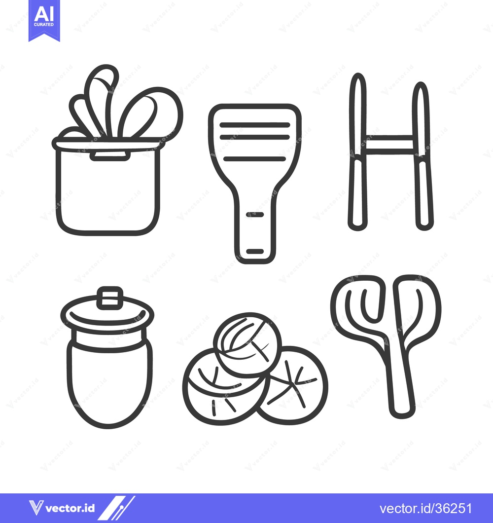 Premium Vector of Simple outlined illustrations depicting various objects and kitchen it