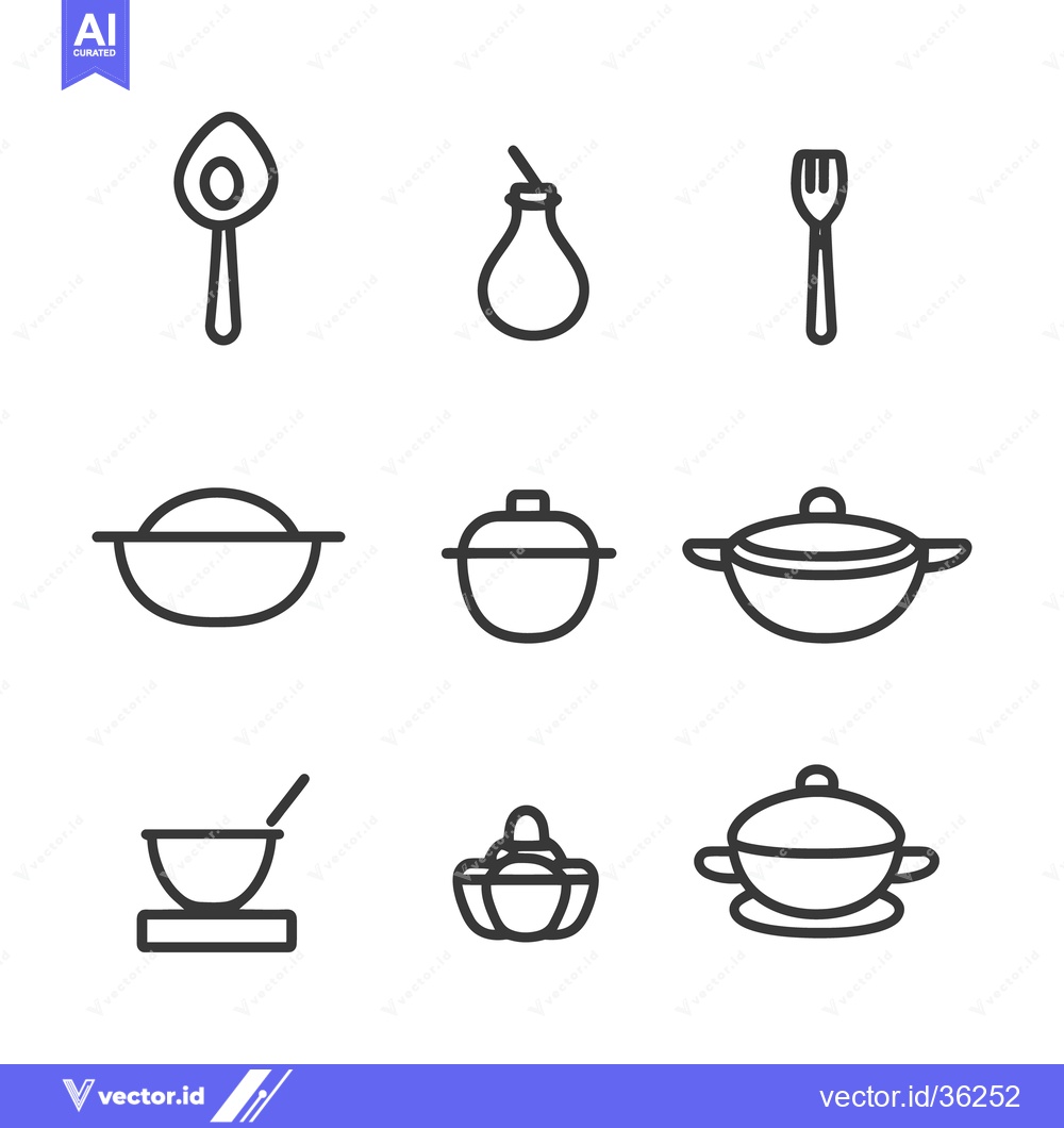 Premium Vector of Simple monochrome illustrations of various kitchen cooking utensils an
