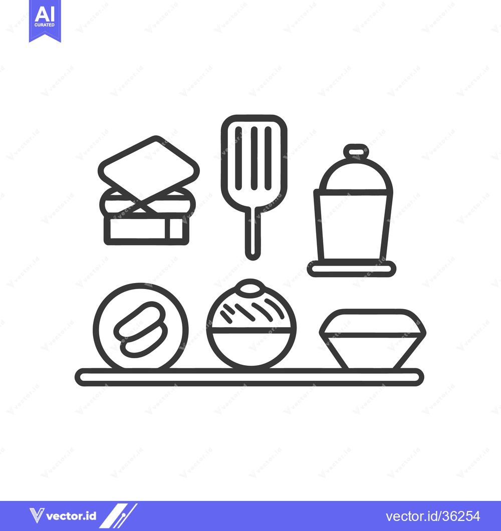 Premium Vector dari Simple line art depicting various food preparation and serving objects