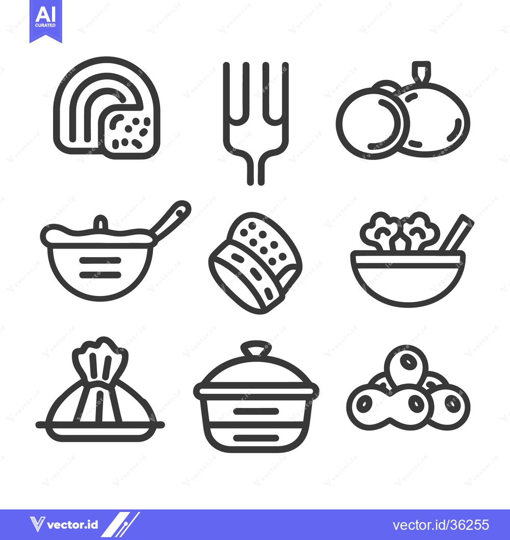 Premium Vector dari Outline depictions of various food items and associated utensils