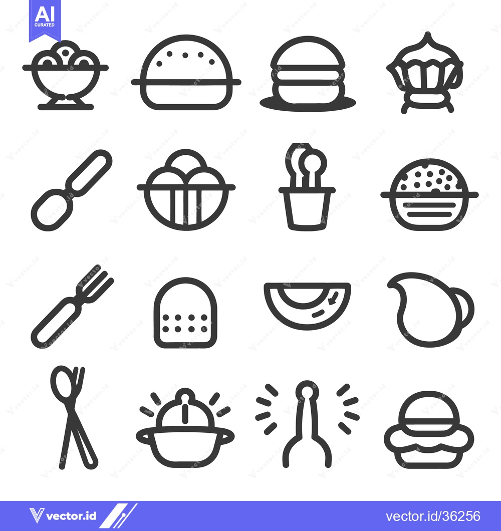 Premium Vector of Various minimalist line icons depicting food and related utensils