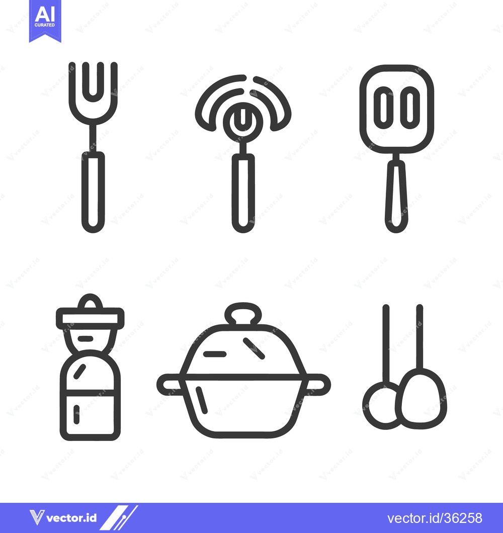 Premium Vector dari Six minimalist line art images of various cooking utensils