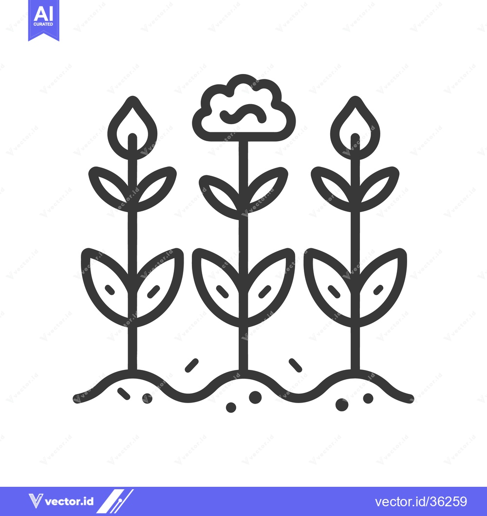 Premium Vector dari Three stylized plants growing from a line of soil
