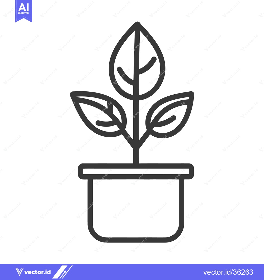 Premium Vector of A simple line illustration of a potted plant growing upward