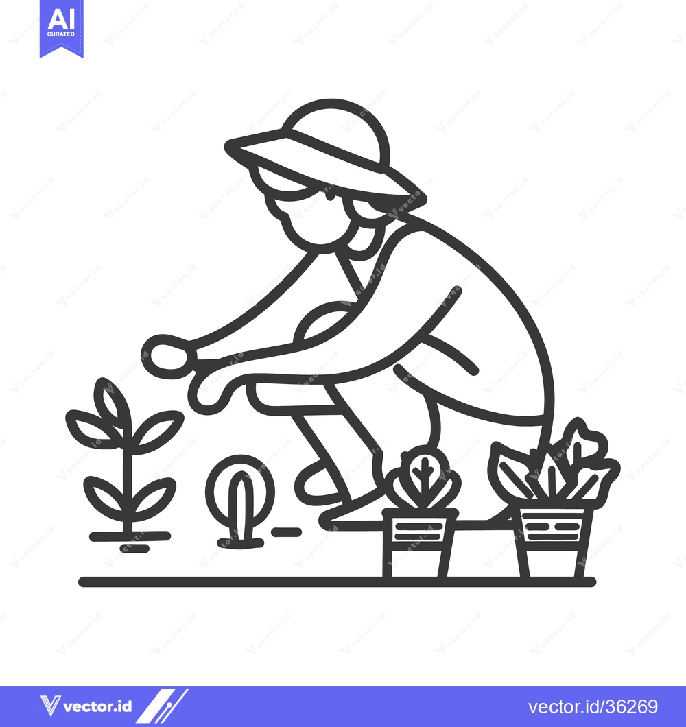 Premium Vector of A person plants crops in a garden under the sun