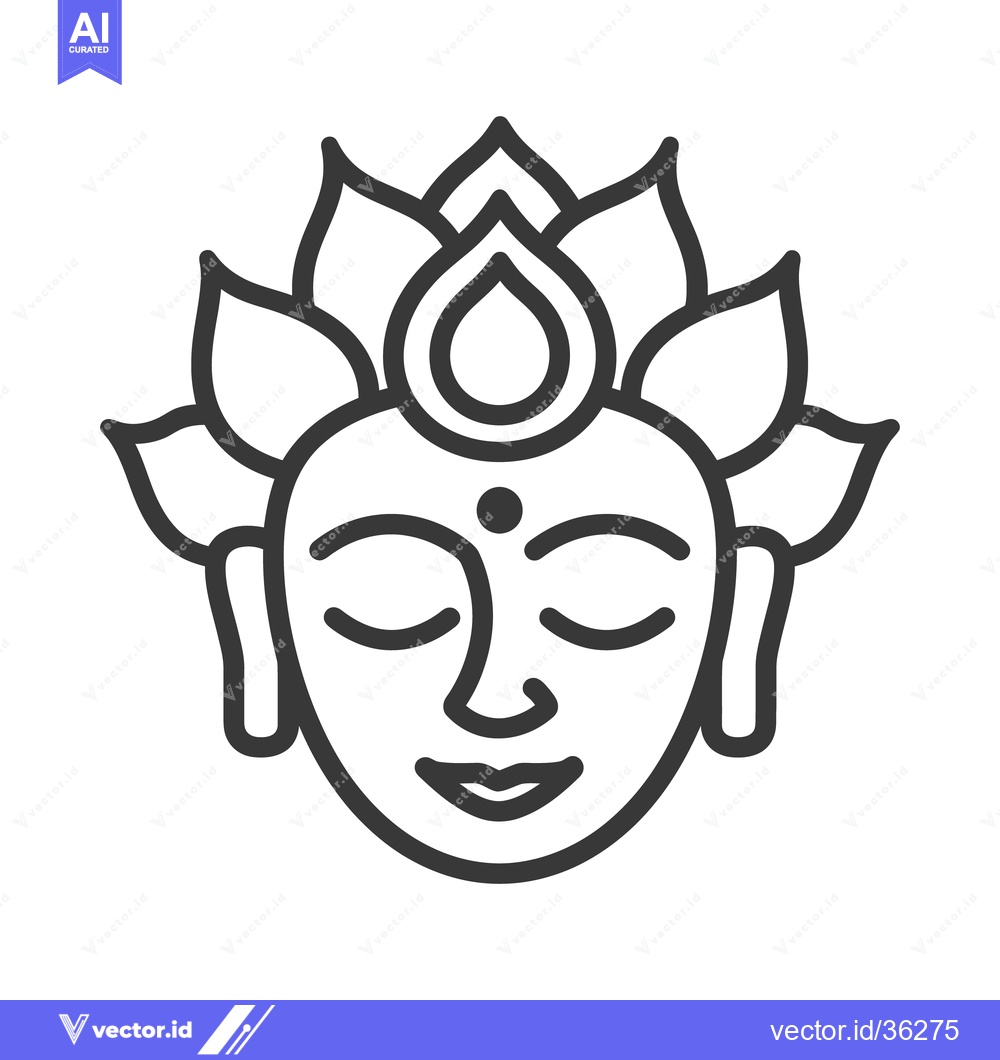 Premium Vector of A serene outline illustration of a peaceful face with lotus petals