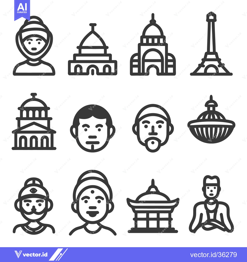 Premium Vector of Simple illustrations of diverse people and iconic architectural landma