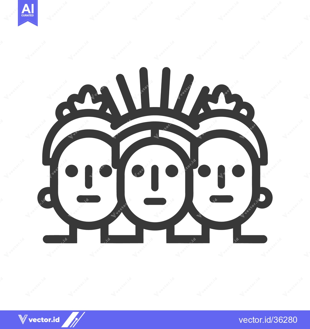 Premium Vector dari Three stylized faces with crowns and radiating lines in a row