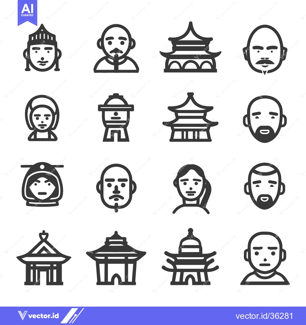 Premium Vector dari Simple line art depicting people and traditional structures