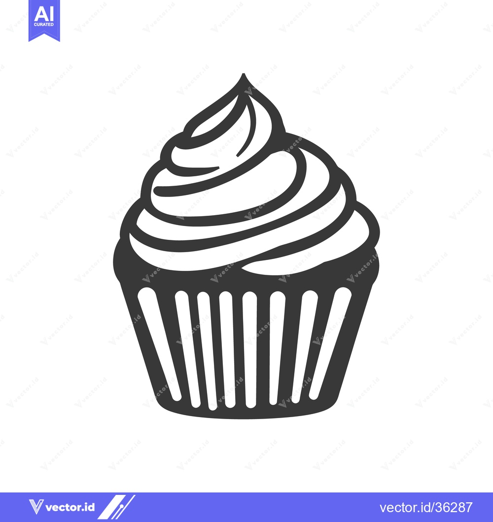 Premium Vector of A simple black and white drawing of a tasty cupcake