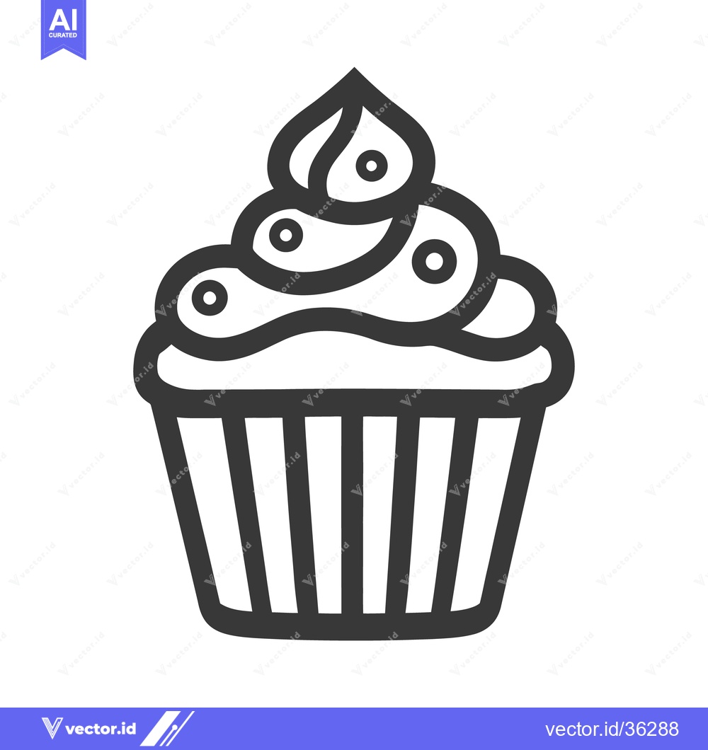 Premium Vector of A simple outline drawing depicting a decorated cupcake design
