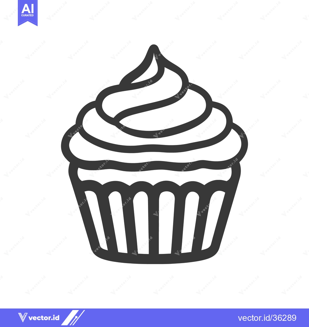 Premium Vector of A single black and white illustration of a frosted cupcake