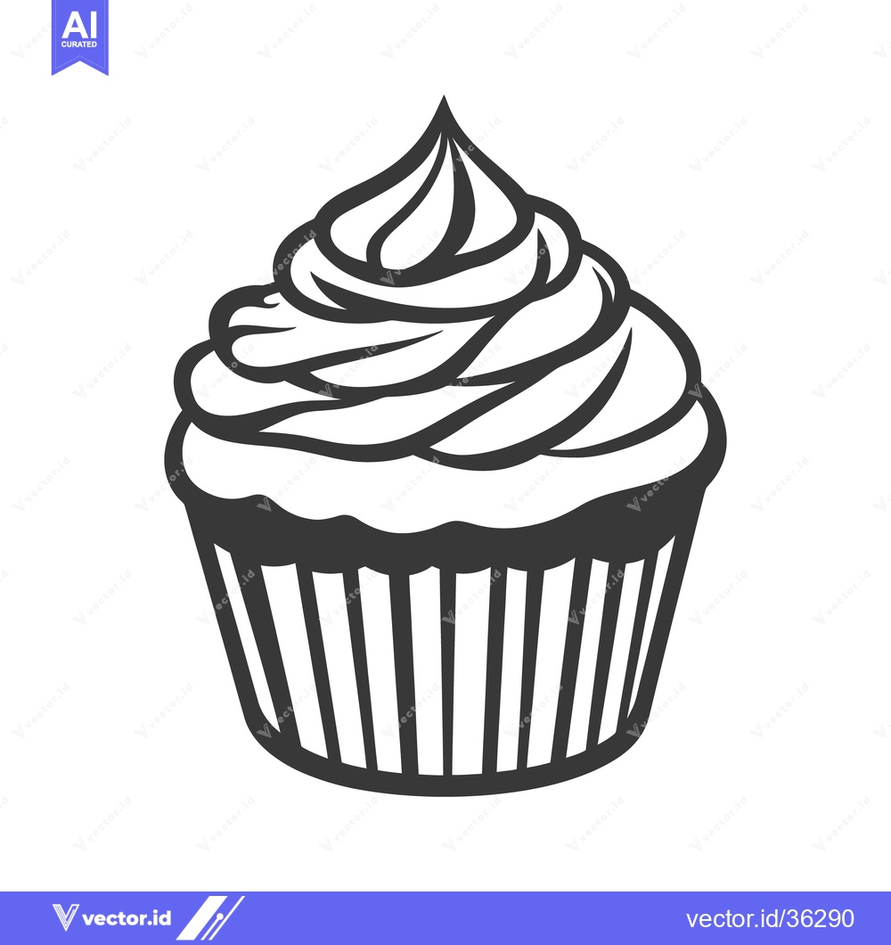 Premium Vector dari A grayscale illustration of a cupcake with creamy frosting
