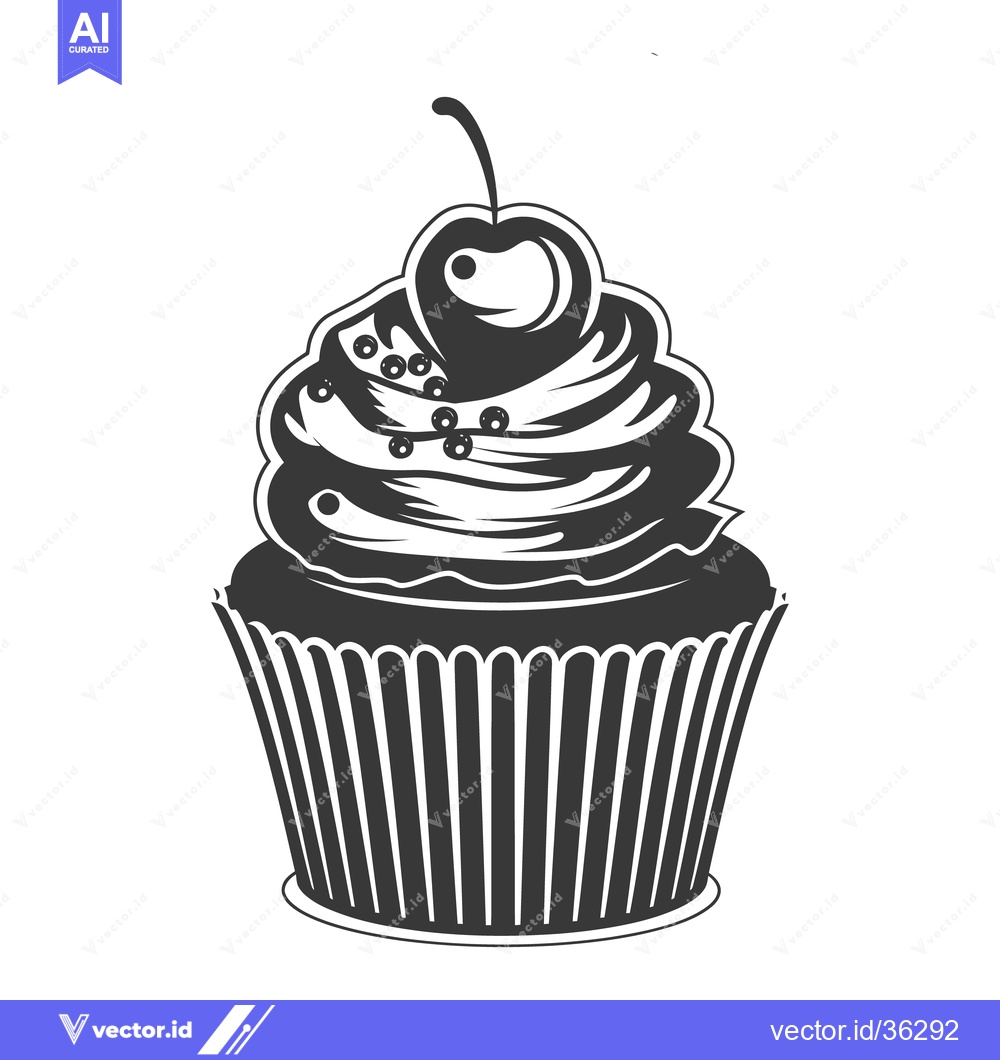 Premium Vector of A stylized black and white drawing of a delicious cupcake